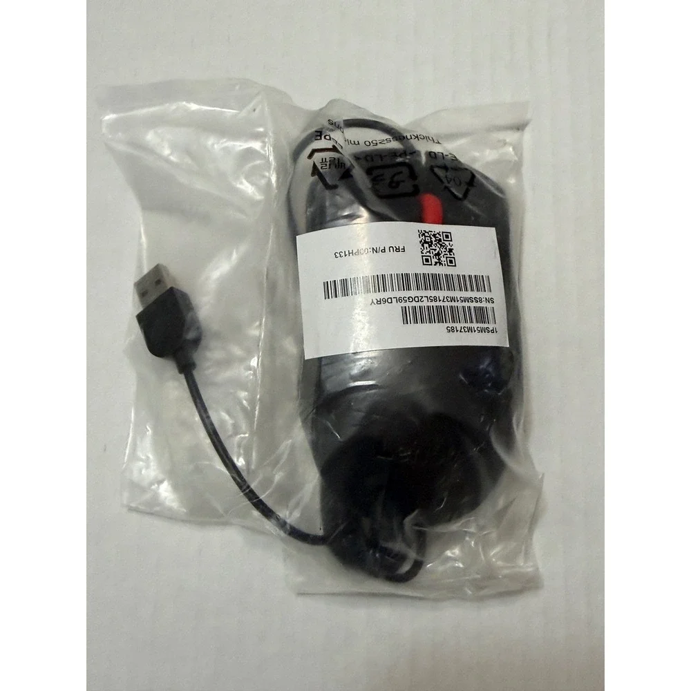 Lenovo Essential USB Optical Mouse Black Red Scroll Wheel 00PH133 SM51M37185